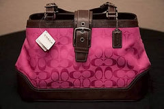 Coach 13020 Hamptons Carryall Purse Tote Bag Silver Mahogany Magenta
